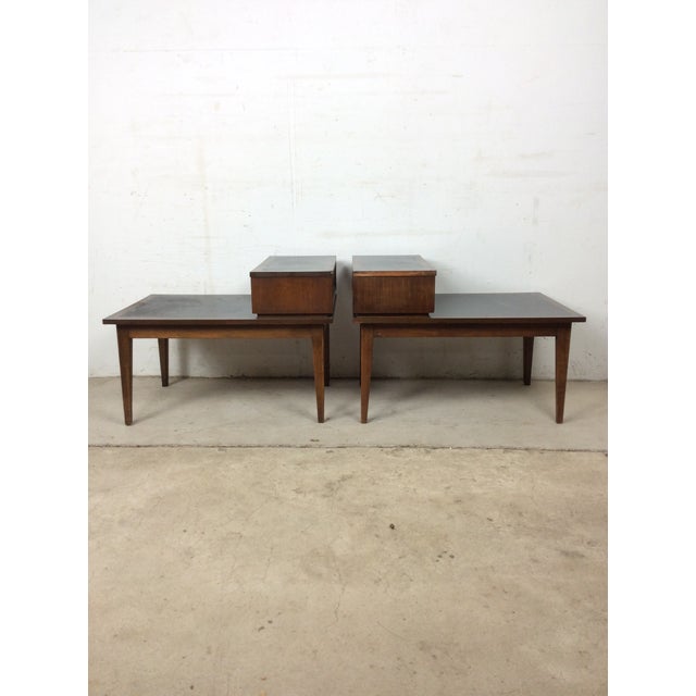 Pair Mid Century Modern Walnut Step Tables With Single Drawer For Sale - Image 12 of 12