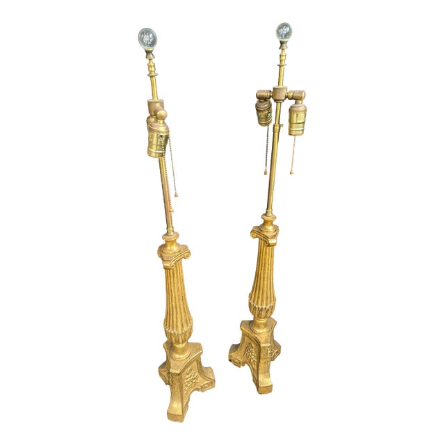 Pair of Gilt Terracotta Candlestick Lamps For Sale