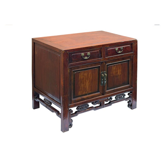 Chinese Vintage Chinese Carving Brown Drawers Side Table Credenza Cabinet For Sale - Image 3 of 14