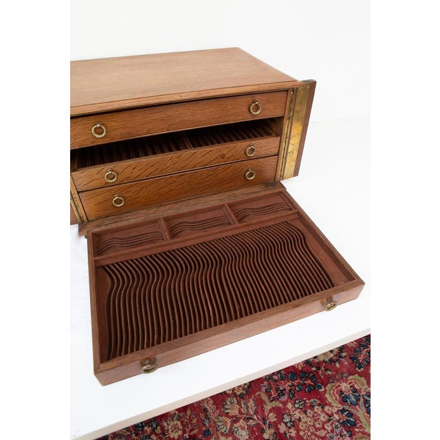 Antique French Oak Cutlery Case for 12 Pieces with 4 Drawers and Lock, 1960s For Sale - Image 9 of 10