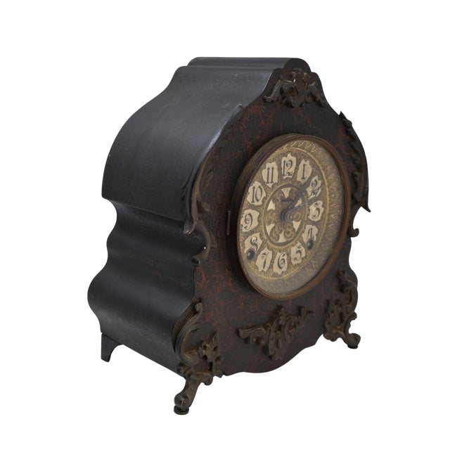 Brown Antique Victorian Rococo Revival Mantel Clock With Ornate Cartouche Dial, Circa 1900 For Sale - Image 8 of 18
