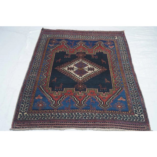 Navy Blue Antique Afshar Rug 3'3'' x 4'2'' For Sale - Image 8 of 10