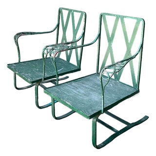 Vintage Sculptural Iron Springer Lounge Chairs - A Pair For Sale