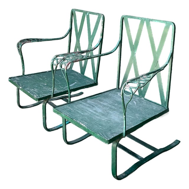 Vintage Sculptural Iron Springer Lounge Chairs - A Pair For Sale