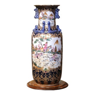 Mid-Century Chinese Famille Rose Porcelain Vase With Fox Hunt Scenes For Sale