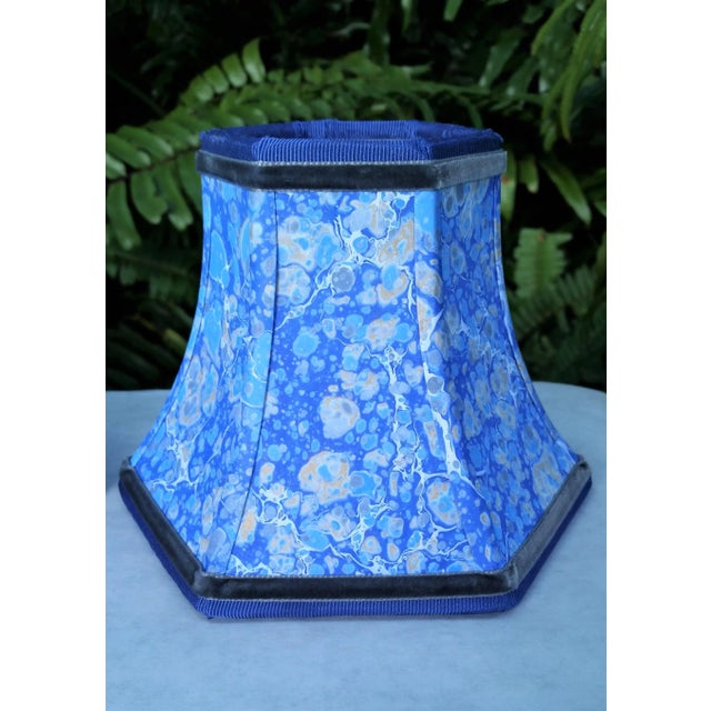 2020s Marbleized Paper Hexagon Bell Frames Candle Clip Sconce Handmade Lampshades - a Pair For Sale - Image 5 of 11