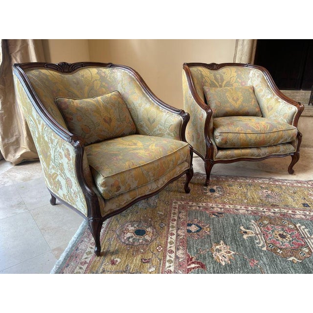 2010s Pair of Henredon Bergere Chairs Louis XVI Style Soft Green For Sale - Image 5 of 9