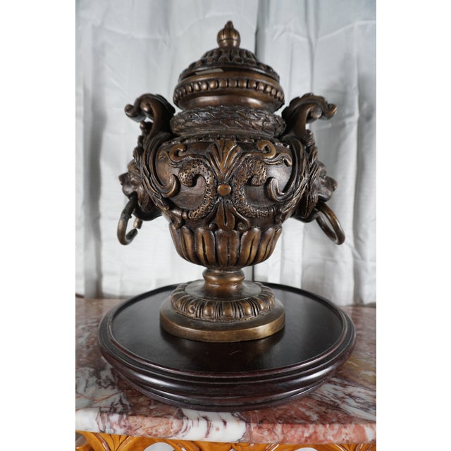Bronze Grand Neoclassical Lion Head Urn With Ring Handles For Sale - Image 8 of 9