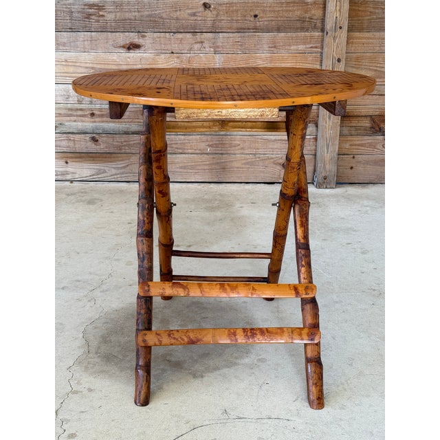 Vintage Boho Tortoise Rattan and Bamboo Slat Folding Side Table For Sale - Image 4 of 12