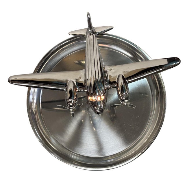 1930s Streamline Art Deco Airplane Chrome Drink Glass Top Side Table W/ Light Up Base For Sale - Image 10 of 10