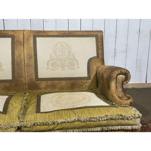 Vintage Club Sofa in Leather and Fabric, 1930s For Sale - Image 12 of 18