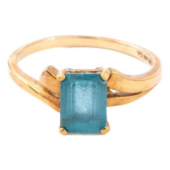 Vintage 10k Yellow Gold & Blue Topaz Ring For Sale