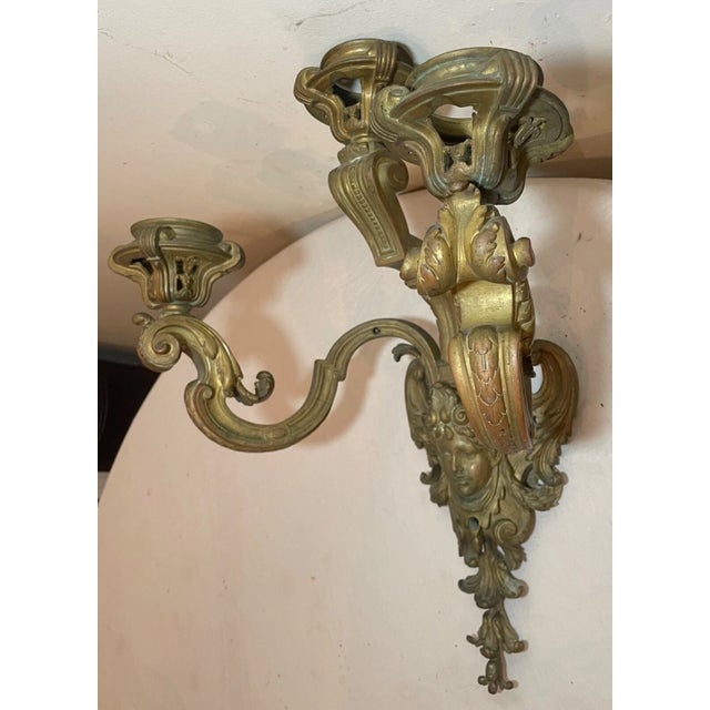 Large Antique 1800's Ornate Victorian Bronze Wall Sconce Fixture Candle Holder For Sale - Image 9 of 16