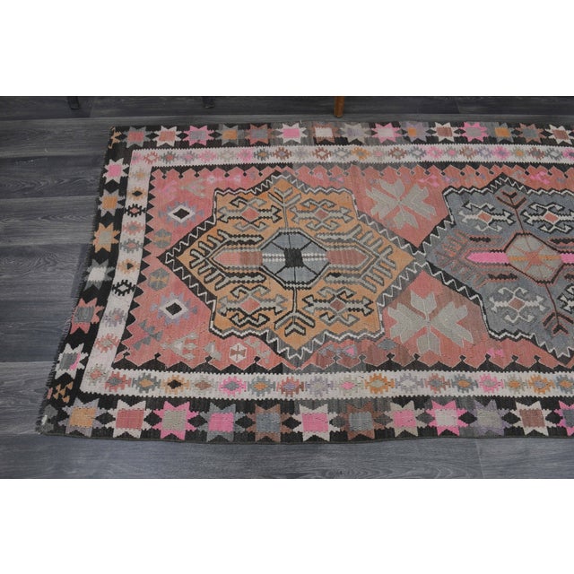 1970s Vintage Handmade Wool Cotton Pink Coral Runner Rug For Sale In San Francisco - Image 6 of 11