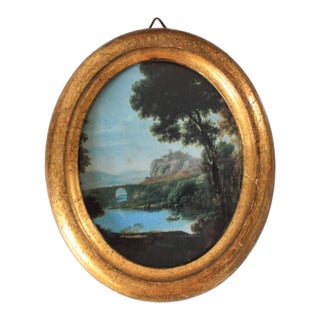 Vintage Italian Oval Framed Landscape Wall Hanging For Sale