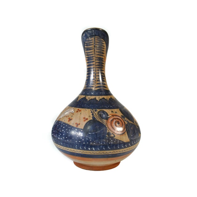 Vintage Large Mexican Folk Art Hand-Painted Tonala Pottery Water Jug Pitcher For Sale - Image 4 of 10