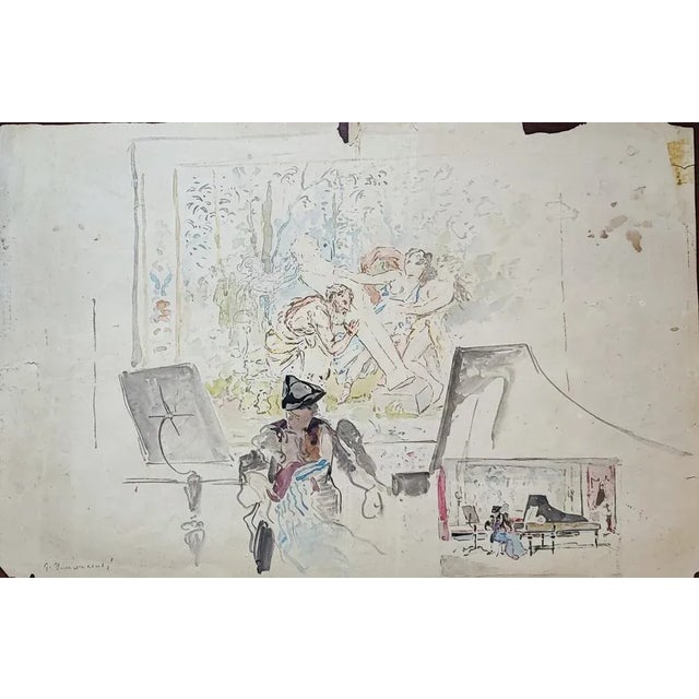 Guglielmo Innocenti, Etude pour scène de théâtre au piano, Crayon & Watercolor on Paper For Sale - Image 10 of 10