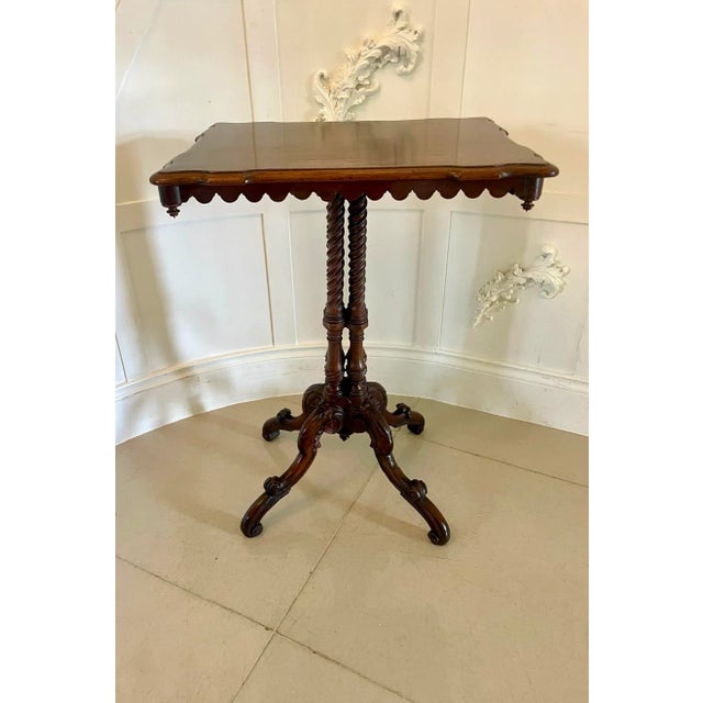 Unusual Antique Victorian quality figured walnut lamp table having a quality figured walnut shaped table with a moulded...