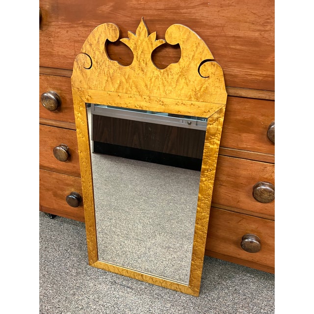American Chippendale Style Hand Carved Birds Eye Maple Mirror For Sale - Image 3 of 9