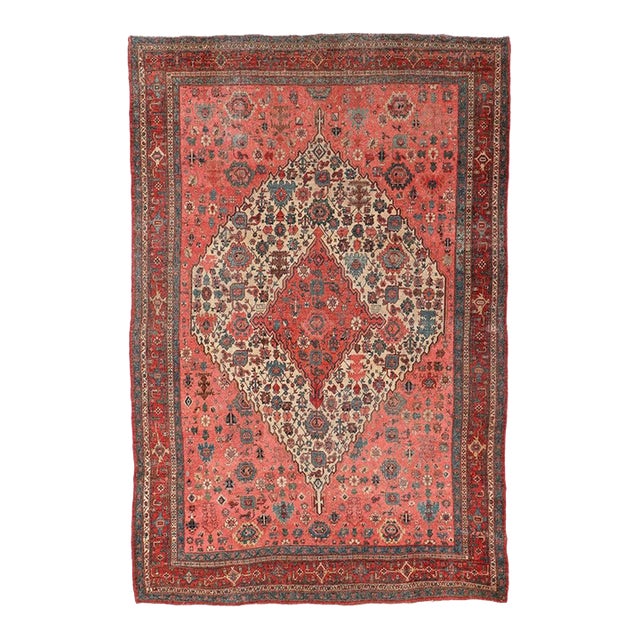 Antique Persian Halvai Bidjar 1895 Pink & Beige Tribal Nomadic Masterpiece Rug 7.9 x 11.7 For Sale