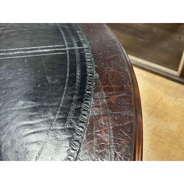 Large English Library Table in Dark Walnut with Leather Top, 1920s For Sale - Image 15 of 18