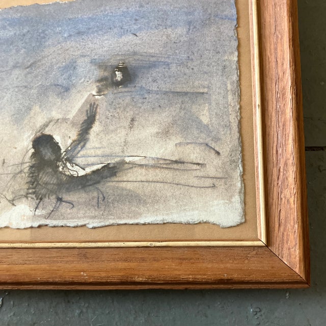 Abstract 1970s Vintage Abstract Pencil & Watercolor Figure Painting For Sale - Image 3 of 3
