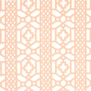 Schumacher Zanzibar Trellis Fabric in Coral For Sale