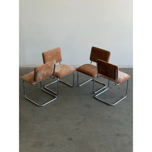 W19 D21 H33 SW19 SD15 SH20 Vintage Cesca styled cantilevered chrome dining chairs. Freshly reupholstered in a blush...