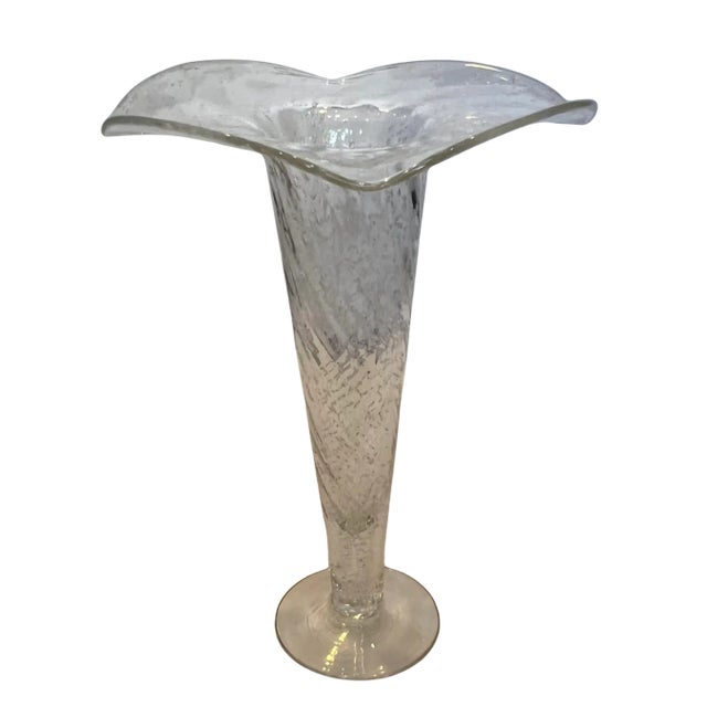 Glass Mid-Century Murano Art Glass Bullicante Wavy Rim Trumpet Vase For Sale - Image 7 of 12