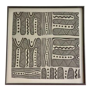 1980s Vintage Framed Tribal Graphic Art Scarf For Sale