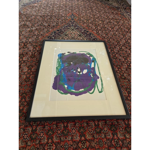 A good 1970s abstract painting ( guaranteed one of a kind hand painted original vintage ) in dramatic yet understated...