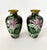 Pair of small 20th century Chinese export cloisonné vases with chrysanthemum motif. Black ground with lilac colored blooms...