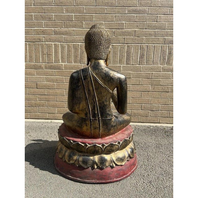 Thai Hand-Carved Giltwood Seated Buddha Statue For Sale - Image 15 of 16