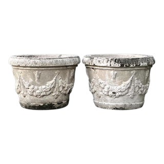 Vintage Cast Concrete Swag Planters - A Pair For Sale