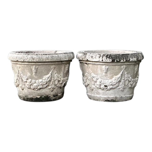 Vintage Cast Concrete Swag Planters - A Pair For Sale