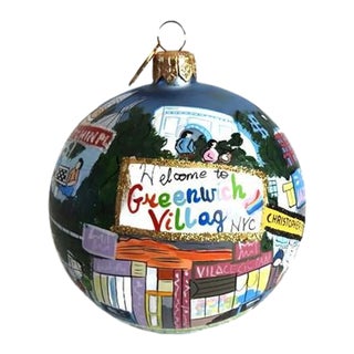 1990s Hand Painted Greenwich Village of Ny Glass Ball Ornament by Michael Storrings For Sale