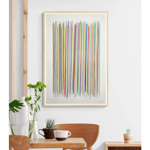 Contemporary Sarah Vaaler Modern Minimalist Multicolor Stripes Drawing With Burnt Orange and Blue For Sale - Image 3 of 3