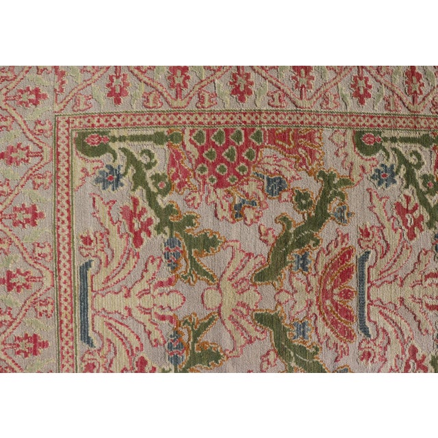 Antique Spanish Gallery Rug With Coral, Olive, and Cream Floral Design For Sale - Image 10 of 15