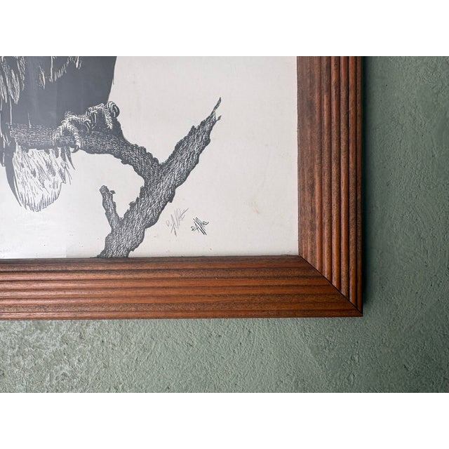 1990s Signed Dick Ayre Bald Eagle Wildlife Print in Rustic Wood Frame, Circa 1992 For Sale - Image 5 of 7
