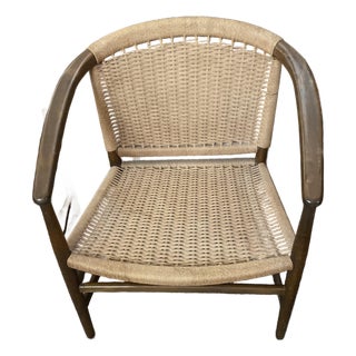 1950s Illuminati Wikkelso Teak Danish Modern Rush Woven Lounge Chair For Sale