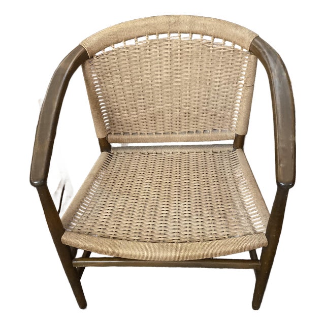 1950s Illuminati Wikkelso Teak Danish Modern Rush Woven Lounge Chair For Sale