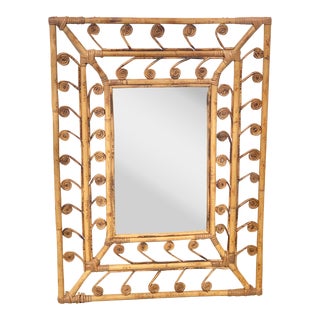 Vintage Bamboo Boho Wall Mirror For Sale