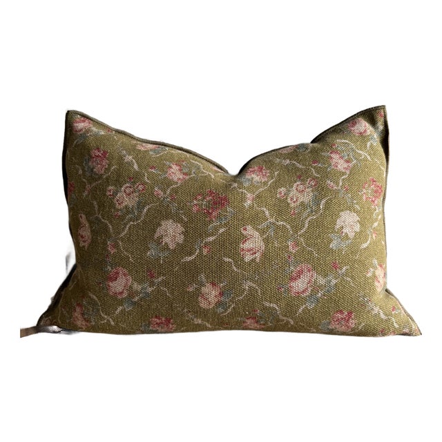 French Linen Lumbar- Jardin Bronze For Sale