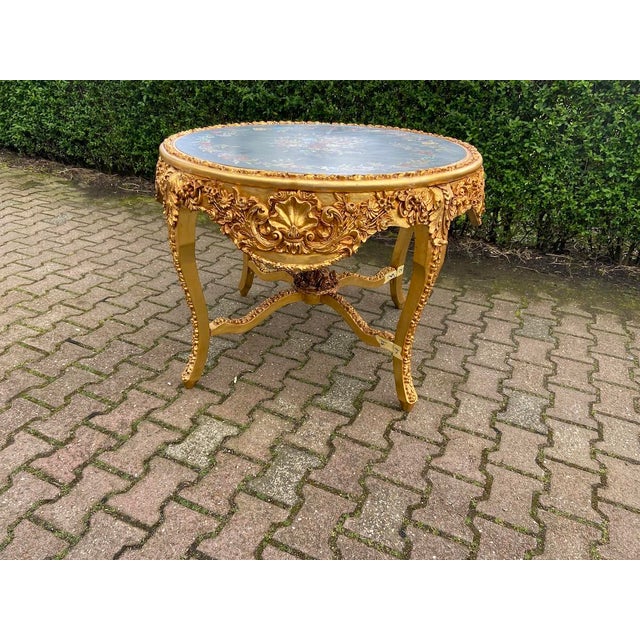 1980s Italian Baroque Antique Gold Finish Floral Beech Table For Sale - Image 16 of 16