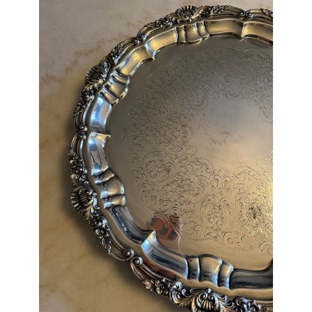 1950s Poole Epca Silverplate Large Round Footed Serving Tray For Sale - Image 6 of 9