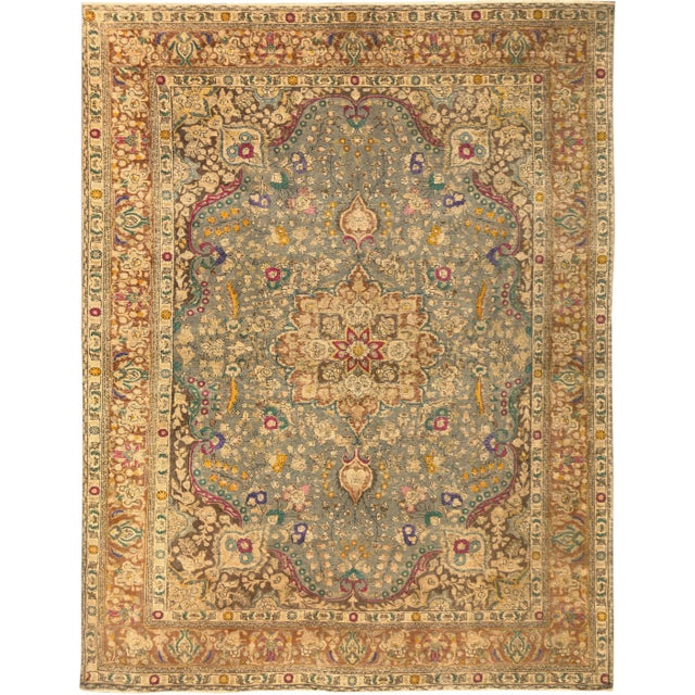 1980s Shabby Chic Vintage Distressed Gray/Brown Wool Rug - 9'9 X 12'10 For Sale