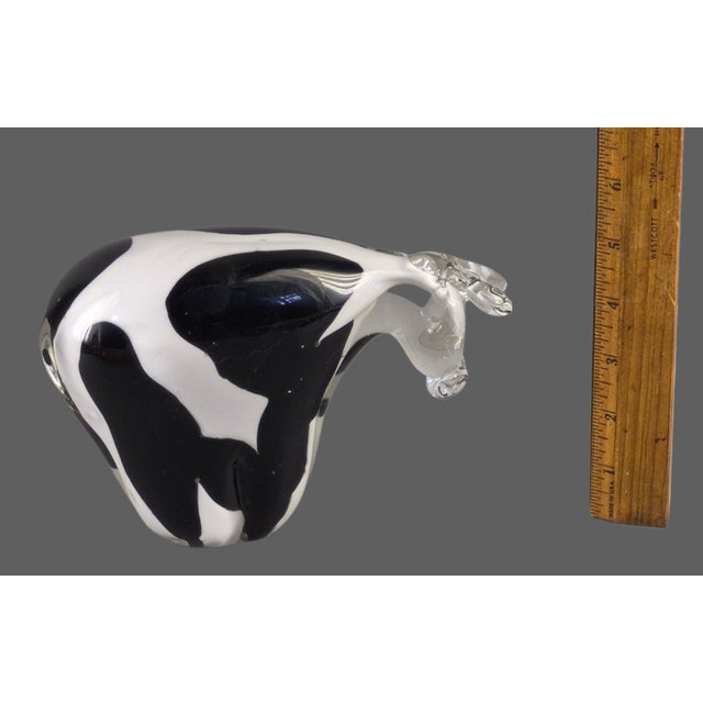 Black Italian Hand-Blown Art Glass Spotted Black & White Cow Paperweight Figurine For Sale - Image 8 of 10