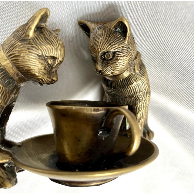 Mid 20th Century Mid 20th Century Vintage Bronze Cats With Cup Sculpture For Sale - Image 5 of 12