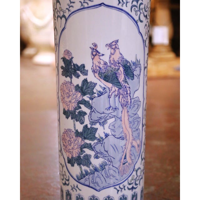 Late 20th Century Chinese Blue and White Porcelain Umbrella Stand For Sale - Image 4 of 11