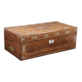 Late 19th Century English Regency Rosewood Writing Slope With Mother-of-Pearl Inlay For Sale